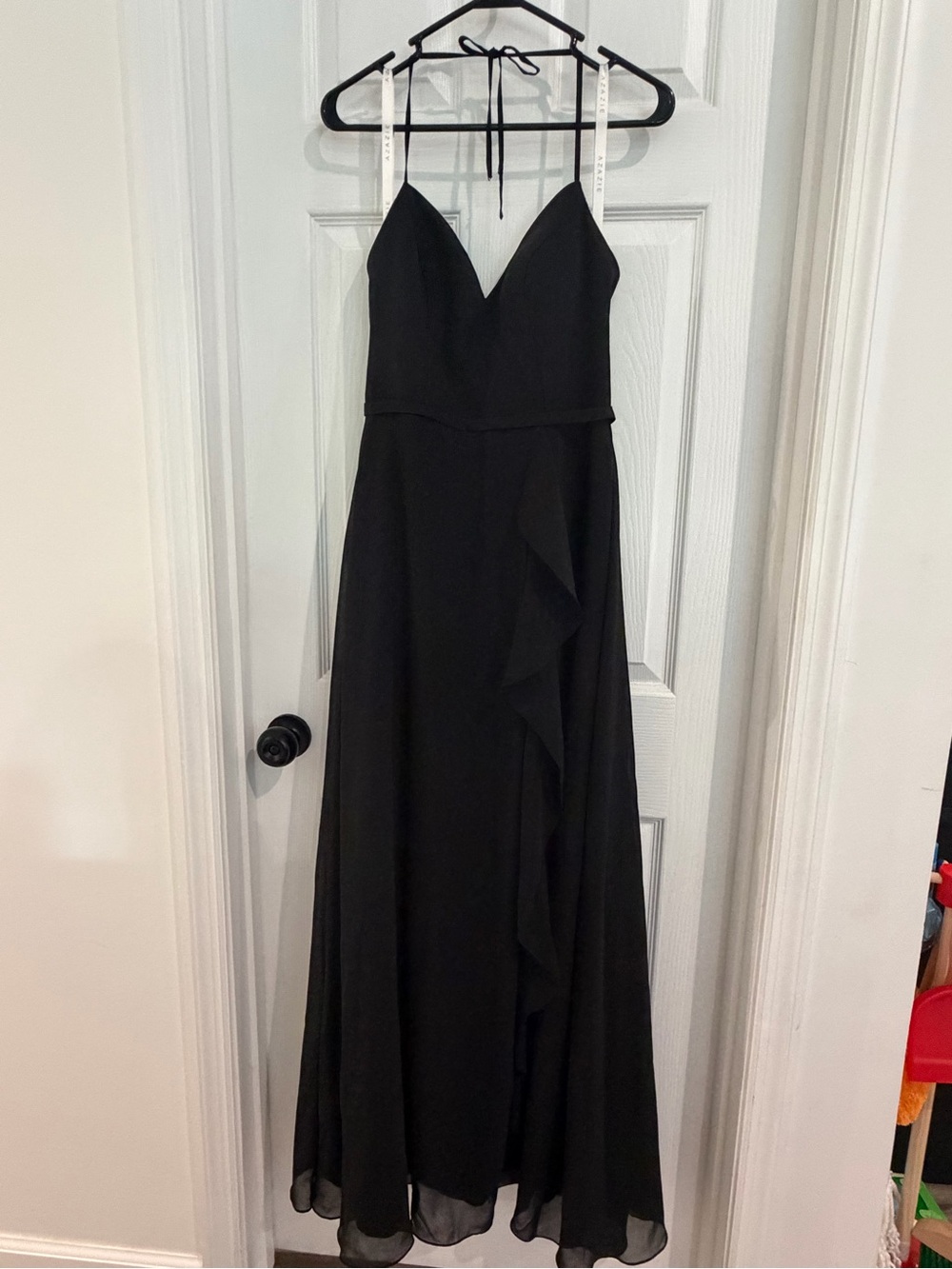 Azazie Black V-Neck Spaghetti-Strap Maxi Dress